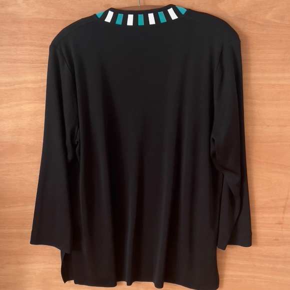 Exclusively Misook open front knit cardigan sweater sz XL black teal white pads - Picture 6 of 7
